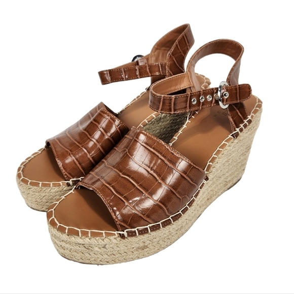 ASOS Design Tanya Brown Mock Crocodile Print Espadrille Wedge Sandals Size 10 - Picture 1 of 10